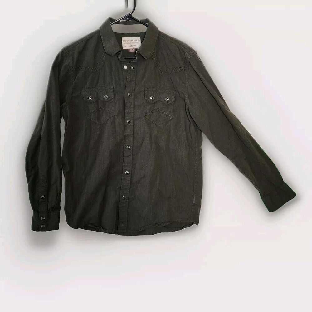 Cody James Shirt Mens Medium Drk Green Pearl Snap Button Up Short Sleeve Western